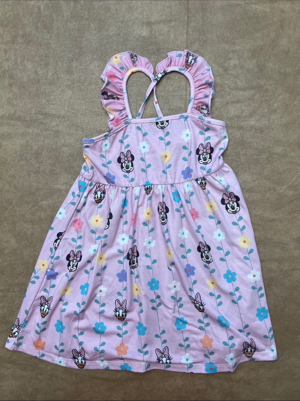 Girls Disney Minnie Daisy Pink Floral Sundress Heart Back - Size 3-4Y